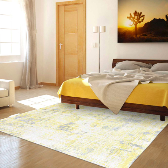 tappeto moderno Artorient Imperial sui toni del giallo per camera da letto gialla
