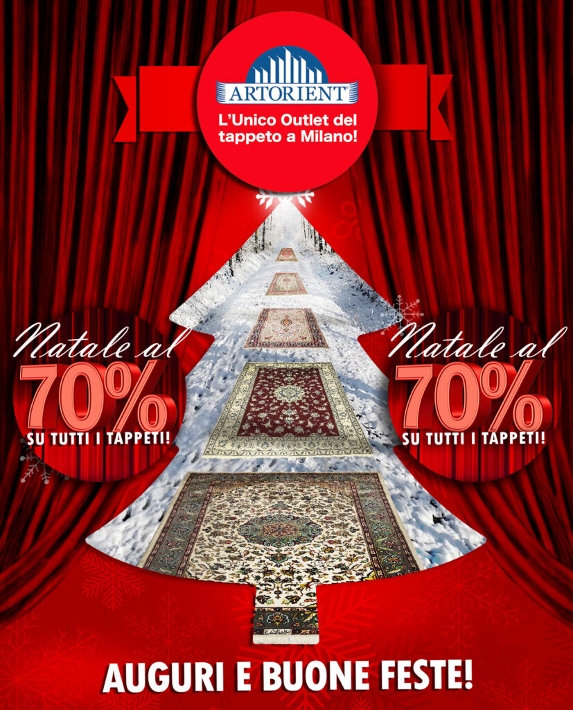 immagine promozionale artorient 70% di sconto su tutti i tappeti per mese di dicembre e auguri di buone feste