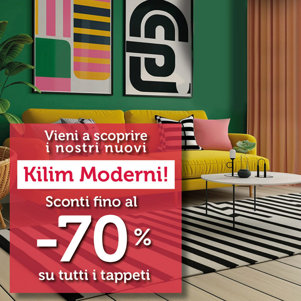 immagine promozionale artorient 70% di sconto su tutti i tappeti Kilim moderni per mese di aprile