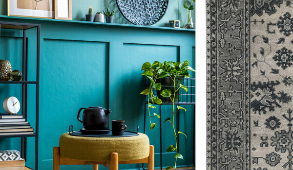 tappeto decorativo vintage in soggiorno moderno con boiserie