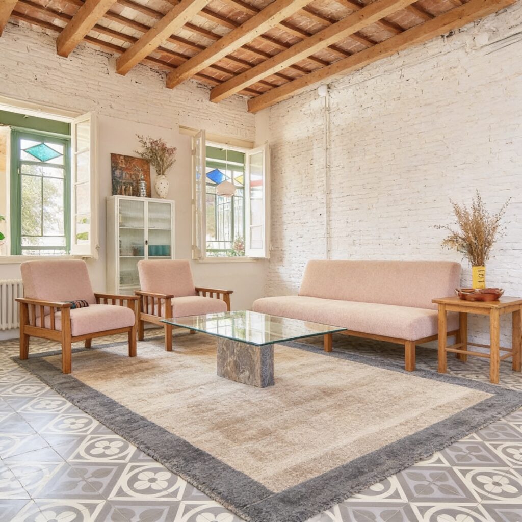 pavimento milanese antico a cementine con tappeto artorient